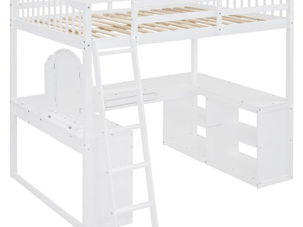Loft Bed With Drawers, Cabinet, Shelves With Desk