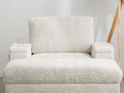 Oversized Chaise Lounge Indoor Rabbit Fur Sofa Bed With Storage Ottoman And Armrests Cup Holders With Deep Seat