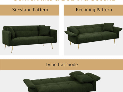 Convertible Double Futon Sofa Bed With Folding Armrests For Living Rooms