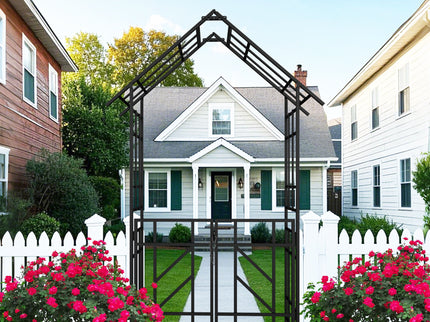 Garden Arch With Gate Climbing Plants Support Outdoor - Black