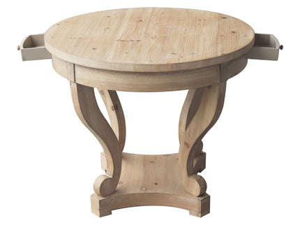 Curved Legs Farmhouse Style Small Size Round Dining Table End Table Side Table Coffee Table For Dinette, Kitchen, Dining Room Or Living Room - Natural Wood Grain Distressed