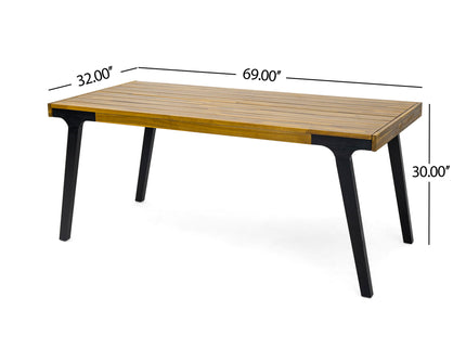 Acacia Wood Patio Dining Table, 69"L Rectangle Outdoor Table - Teak / Black
