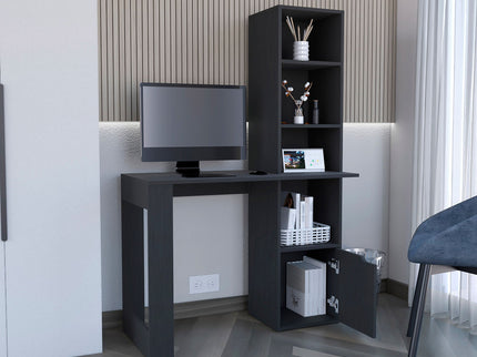 Writing Desk With Bookcase And Cabinet - Black