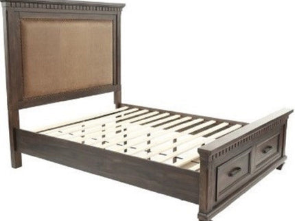 Queen Size Bed With Upholstered Headboard And Footboard Drawers - Brown