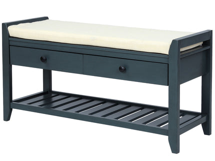 Multipurpose Entryway Shoe Rack With Cushioned Seat And Drawers