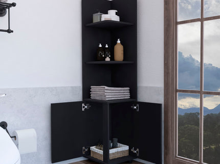 Corner Cabinet Tall With 3 Tier Shelf And 2 Door - Black