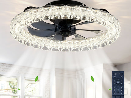 LED Light Source And Remote Control, 3000 - 6500K Dimmable Flush Mount LED Fan Light, 6 Speeds, Quiet DC Motor - Matte Black