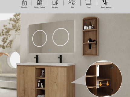 Elegant 48" Freestanding Bathroom Vanity With Double Resin Sink And Storage Rack Soft Close Doors - Imitative Oak
