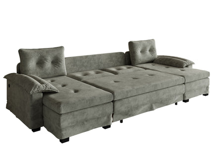 U-Shaped Sleeper Sofa With Pull Out Bed, Removable Armrests & USB Ports For Living Room
