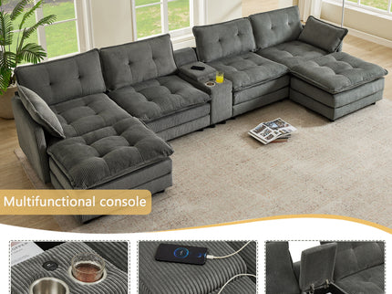 Oversized Modular Sectional Sofa With Multi Functional Console