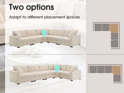 Convertible L Shaped Sectional Corner Couch With Armrest Storage Cup Holders USB Charger, Irregular Corner Oversized Comfy Modular Sofa