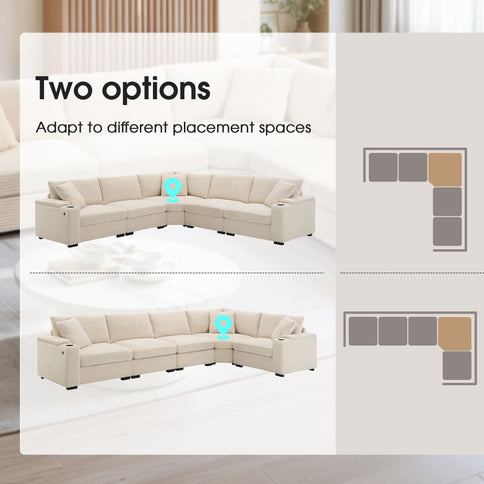 Convertible L Shaped Sectional Corner Couch With Armrest Storage Cup Holders USB Charger, Irregular Corner Oversized Comfy Modular Sofa
