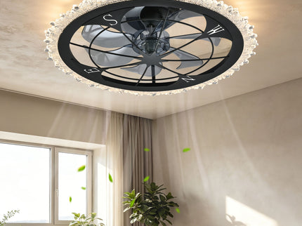 21" Caged Ceiling Fan With Dimmable LED Light And Remote Control, Low Profile Flush Mount Fan - Matte Black