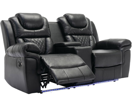 3 Pieces Recliner Sofa Sets Home Theater Seating Manual Recliner Chair With Center Console And LED Light Strip For Living Room