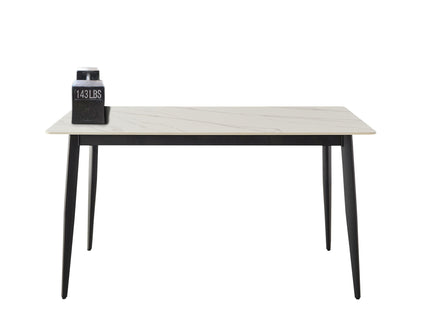 Mid Century Modern Dining Table Round White Sintered Stone Top Heavy Duty Metal Legs Waterproof Surface For Kitchen Dining Room Or Office Furniture - White / Black