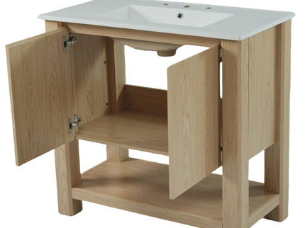 Modern Bathroom Vanity With Rectangle Ceramic Sink, Soft Closing Doors