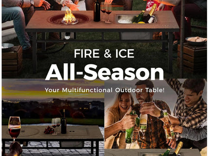 3 In 1 Outdoor Propane Fire Pit Table 50, 000 BTU With Ice Bucket - Beige