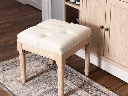 Small Padded Square Ottoman Bench For Living Room - Beige