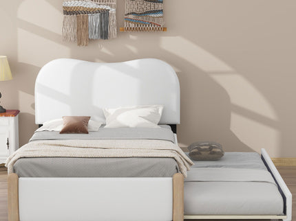 Upholstered Platform Bed With Wood Supporting Feet And Trundle