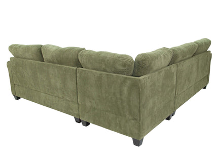 L - Sectional Sofa Set With Corner Wedge And Ottoman, 4 Piece Living Room Furniture - Sage