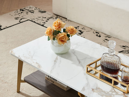 Coffee Table Rectangular Center Table For Living Room Open Space Side Table With Metal Frame - Golden / White