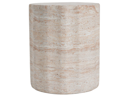 Elegant Indoor / Outdoor Lightweight Concrete Side Table With Travertine - Beige
