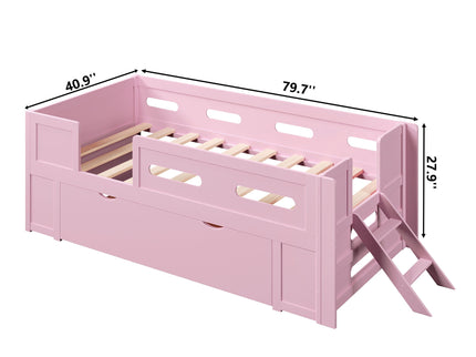 Platform Bed With Guardrail And Drawer