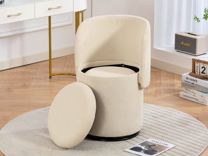 Barrel Chair, Built In Storage, 360° Swivel - Beige