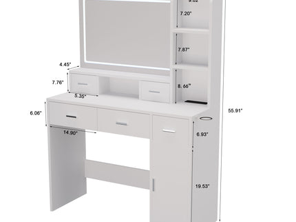 40.95" Newly Designed Smart Mirror Dressing Table With Drawers And Storage Cabinet, Dressing Table With Dressing Pad For Bedroom, Dressing Room