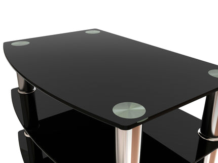 5 Tier Tempered Glass Side Table, Stainless Steel Frame End Table For Living Room, Bedroom - Black
