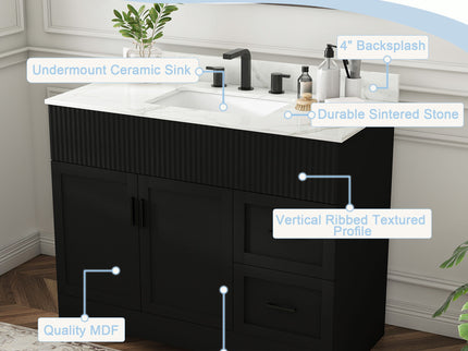 Bathroom Vanity Set, Fluted Cabinet, Soft Close Doors, Single Faucet Hole, Sink Included - Black