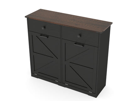 Double Tilt Out Trash Cabinet With Hideaway Drawer And Barn Door Style