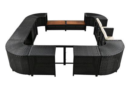 Spa Surround Spa Frame Quadrilateral Outdoor Rattan Sectional Sofa Set With Mini Sofa, Wooden Seats And Storage Spaces