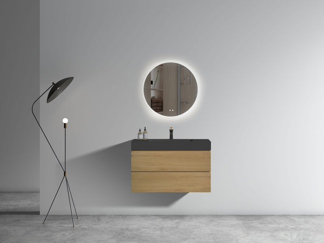 Alice - Natural Oak Bathroom Vanity With Sink, Large Storage Wall Mounted Floating Bathroom Vanity For Modern Bathroom, One-Piece Sink Basin Without Drain