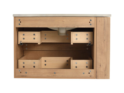 Modern Wall Mounted Bathroom Vanity With Ceramic Sink And Storage Rack, 2 Soft Close Drawers