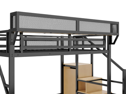 Loft Bed With Stairs, Storage Shelves, Wardrobe