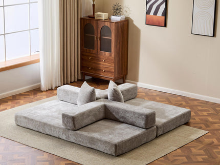 Convertible Floor Sofa Bed With Pillow Back Support Armrest