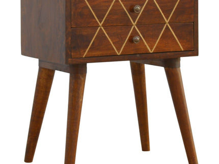 Inlay Geo Brass Bedside Table - Chestnut