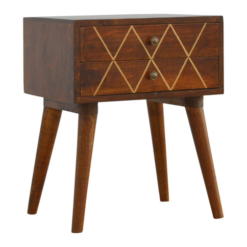 Inlay Geo Brass Bedside Table - Chestnut
