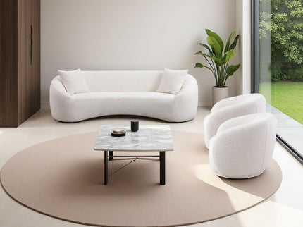 3 Piece Set Curved Sofa, Upholstered 3 Seater With Tight Curved Back For Living Room - White