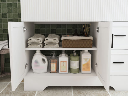 Bathroom Vanity Set, Fluted Cabinet, Soft Close Doors, 3 Faucet Holes, Sink Included - White