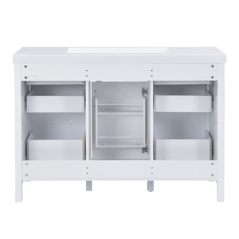 47.25" Modern Bathroom Vanity With Sink, Soft Close Single Door & 6 Drawers - White