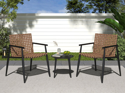 Outdoor Chat Set, 2 Chairs & Side Table - Black / Brown