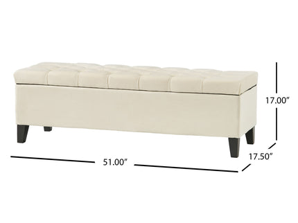 Button Tufted Diamond Stitch Storage Ottoman - Beige