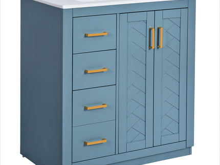 Ceramic Sink Combo, Freestanding Vanity Set With 3 Drawers & Soft Closing Doors