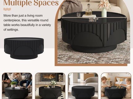 Round Fluted Drum Coffee Table With Sturdy Base For Living Room