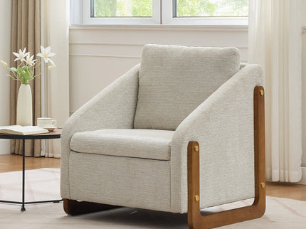 Modern Upholstered Armchair With Wooden Side Frame