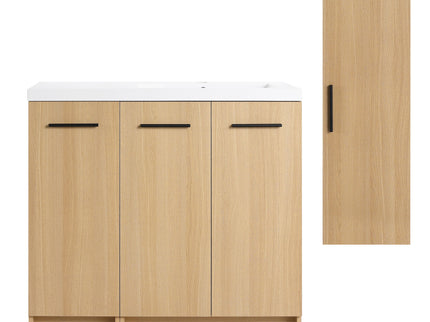 Freestanding Bathroom Vanity Set With Tall Linen Cabinet, 3 Door Storage Cabinet, Single Sink