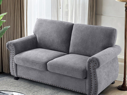 Soft Loveseat, Upholstered 2 Seater Couch, Loose Back Cushions And Turned Legs