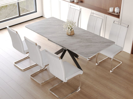 Modern Extendable Dining Table Set With Soft Padded Armless Chairs